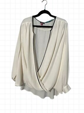 Cross Oversized Cream Surplice Blouse with Black Trim